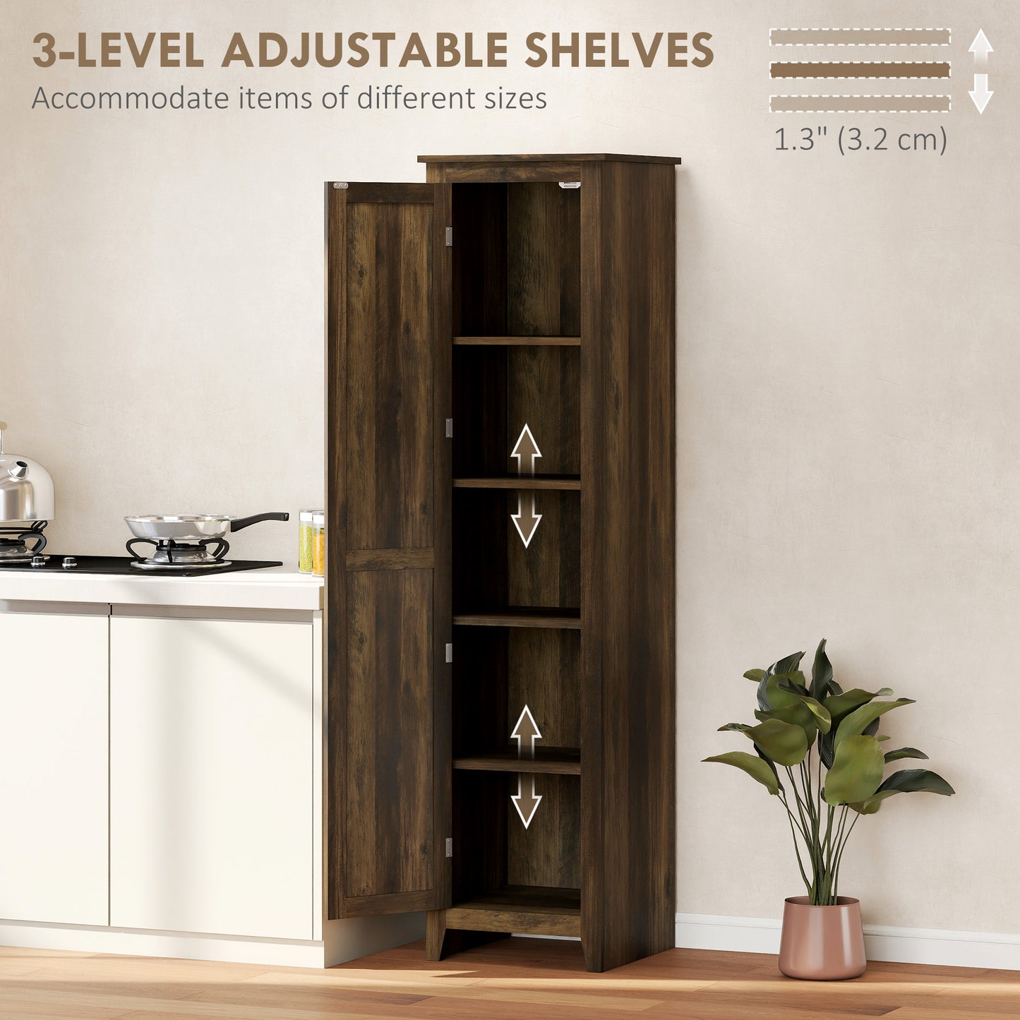 Armoire garde-manger cuisine 5 tablettes porte de grange 170cm