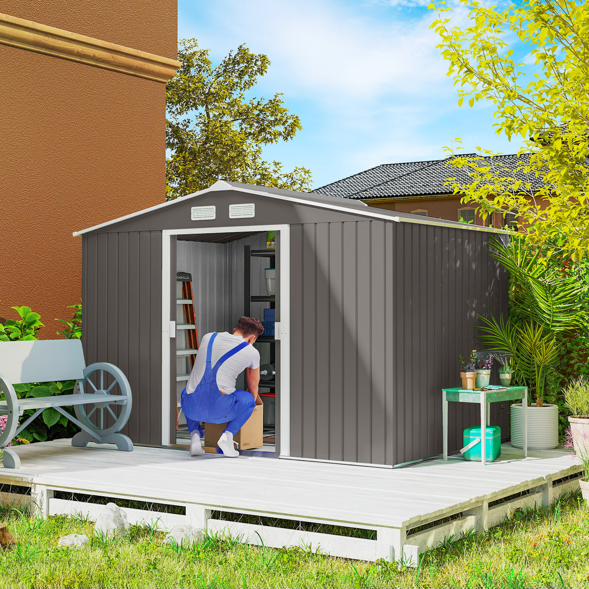 Remise de jardin en acier galvanisé portes coulissantes