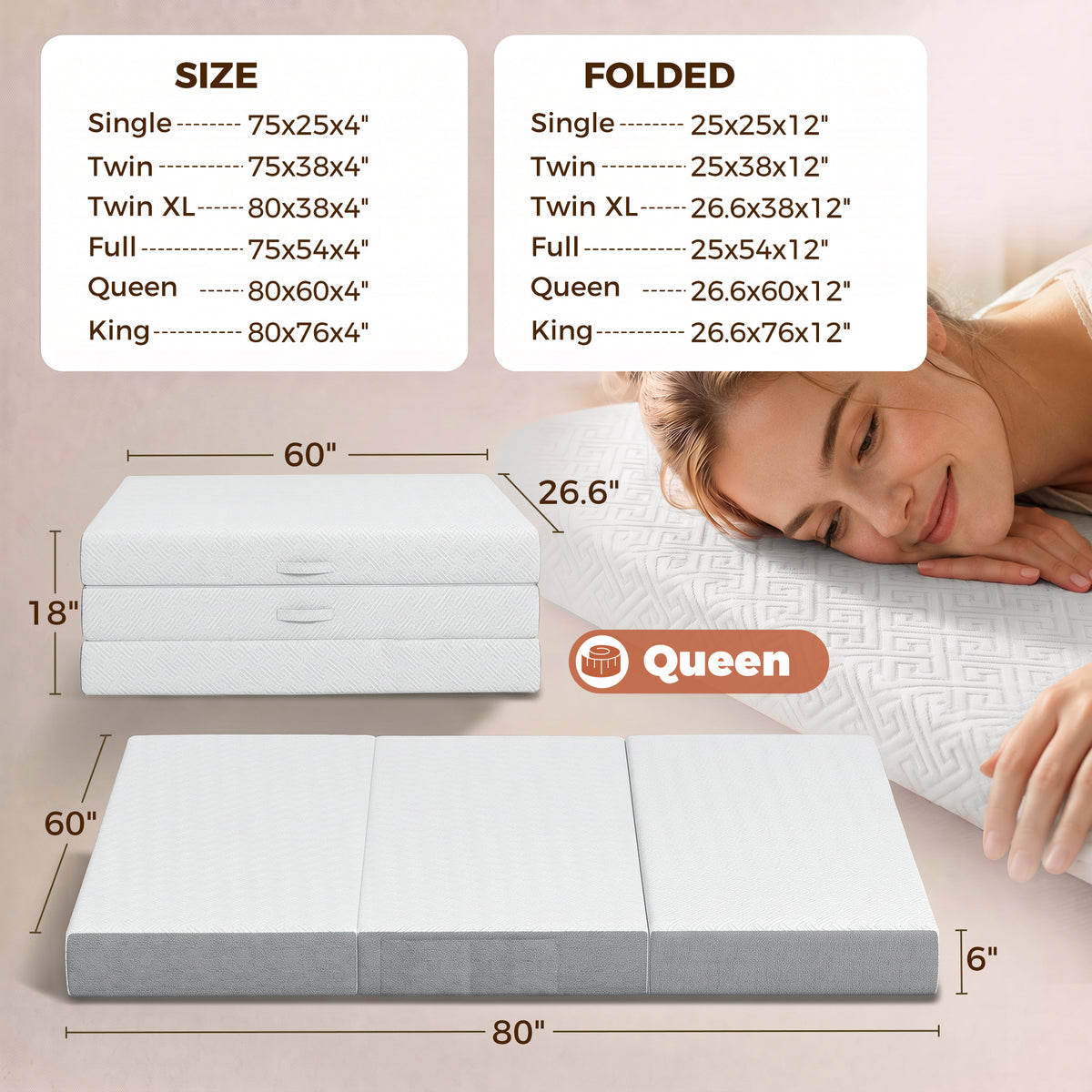 Matelas pliable en mousse mémoire grand format