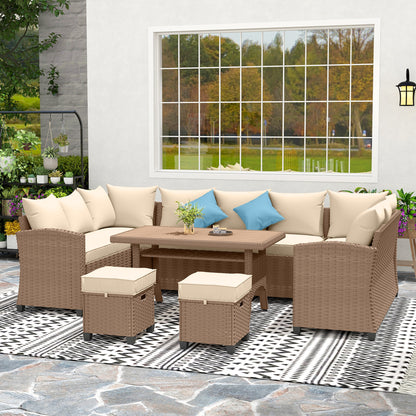 Outsunny 6-Piece Patio Set - Outdoor PE Rattan Furniture Khaki