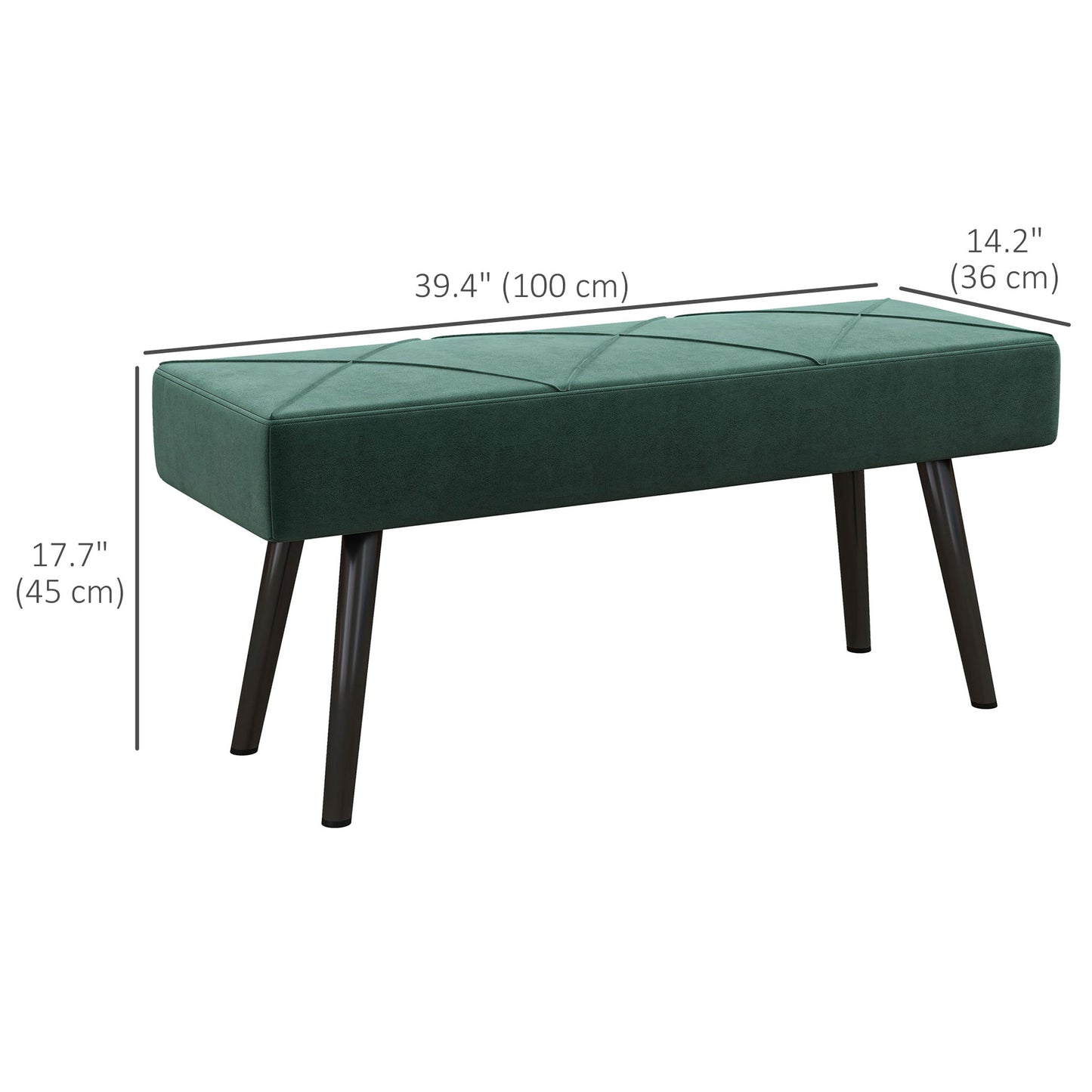 Banc de lit capitonné velours — pieds en acier