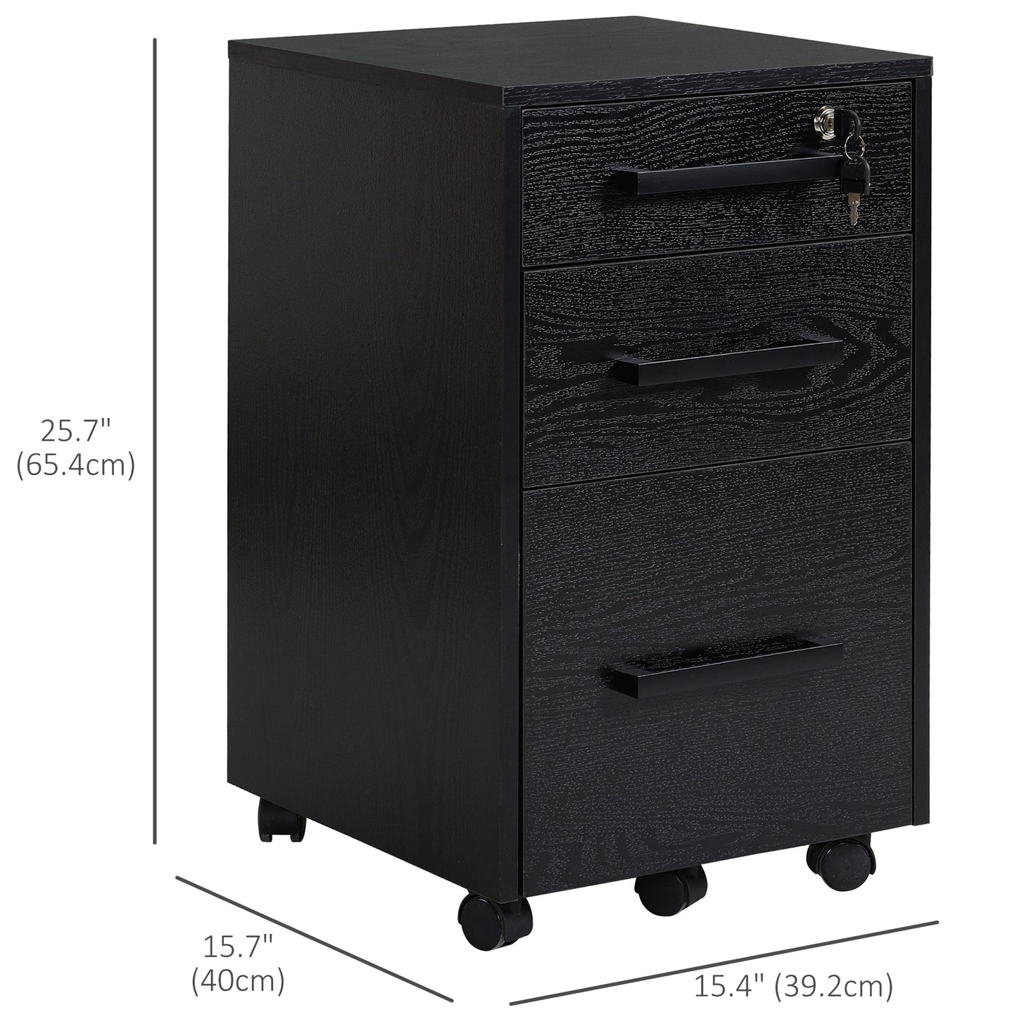 Classeur vertical 3 tiroirs avec serrure et barres suspendues