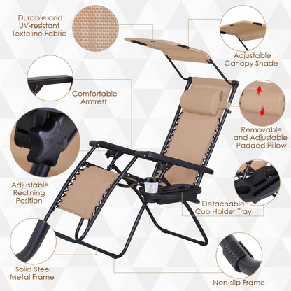Chaise longue zéro gravité pliable avec auvent