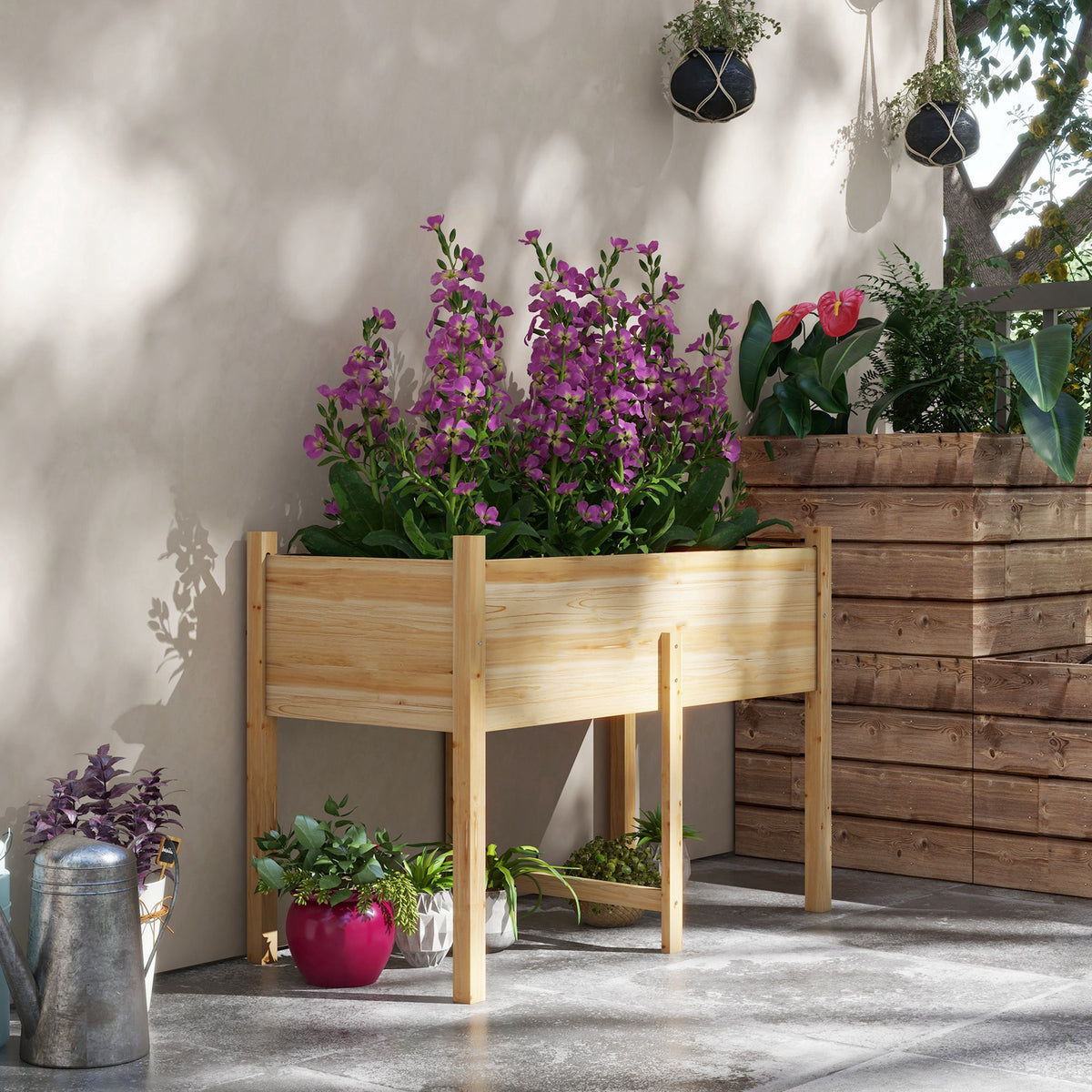 Bac de jardinage surélevé en bois avec trous de drainage