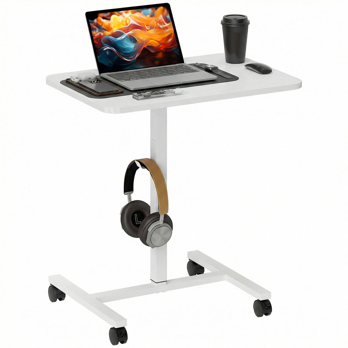 Bureau debout pneumatique ajustable avec roulettes