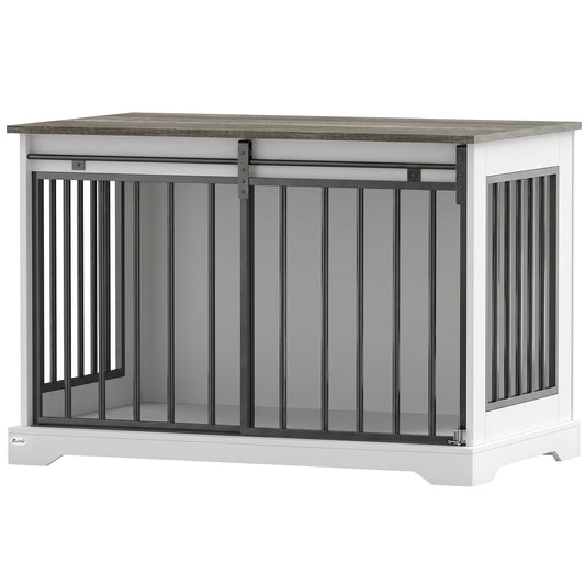 Meuble cage pour chien style grange coulissante