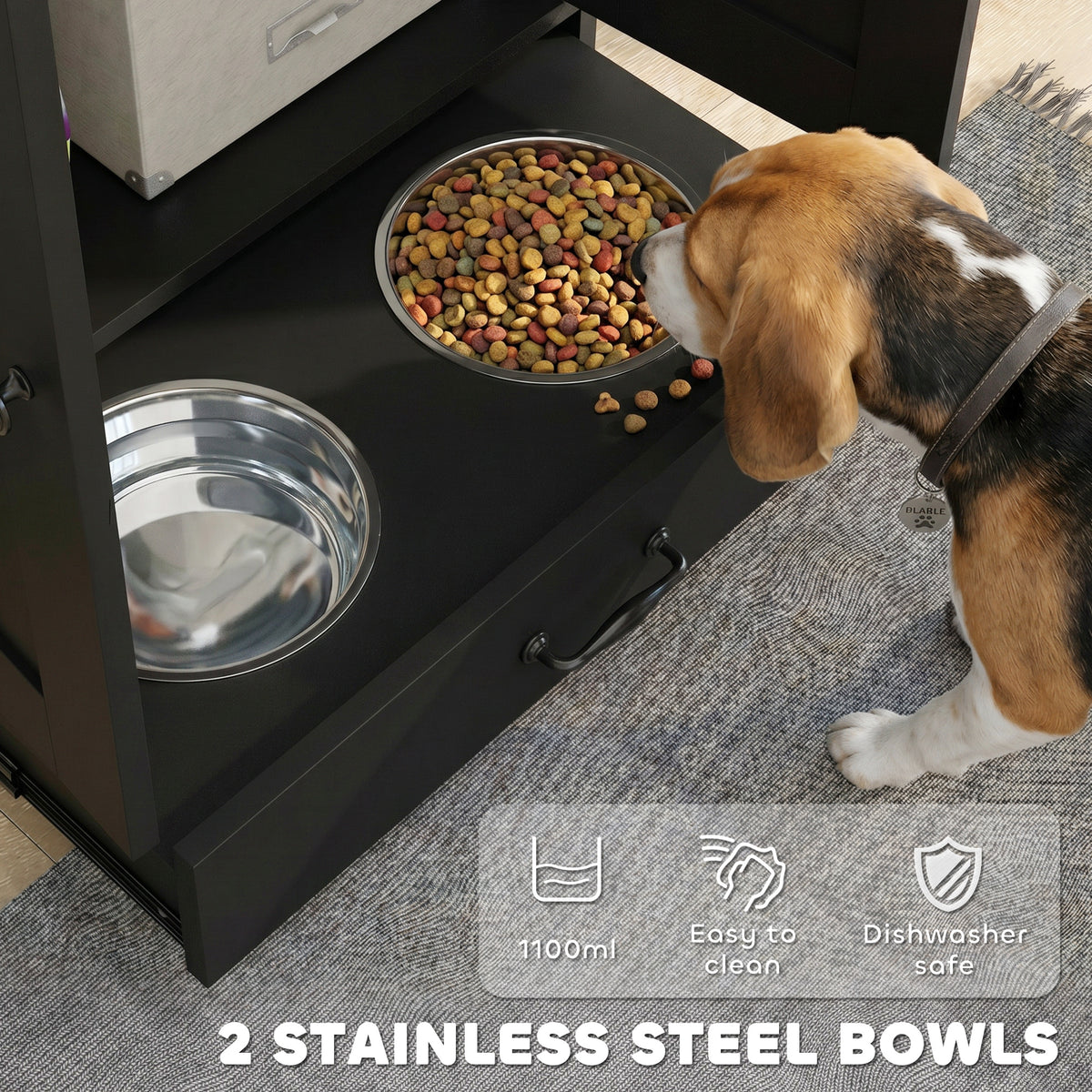 Station d'alimentation chien avec rangement ajustable