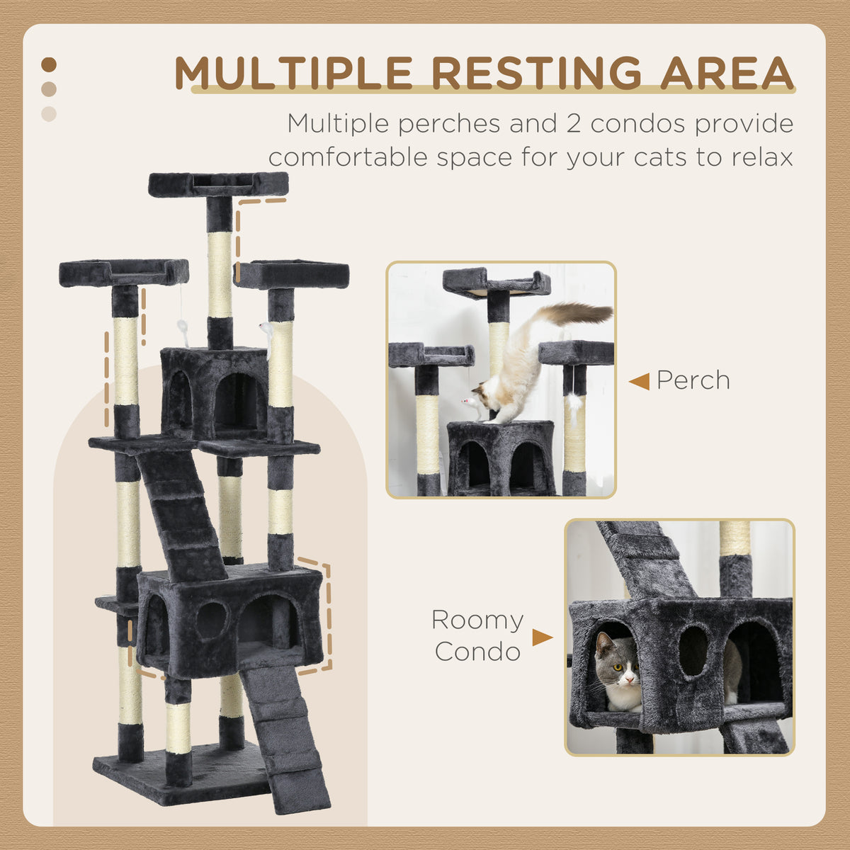 Tour de griffage multi-niveaux pour chat 173 cm