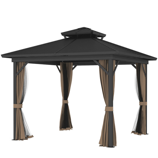 Outsunny 365x300cm Hardtop Gazebo with Mosquito Netting Light Grey