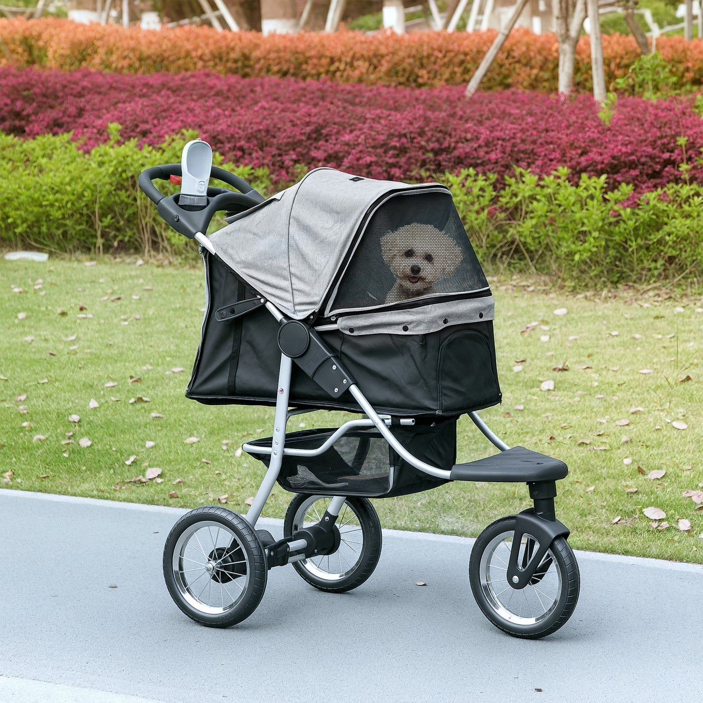Poussette pour chiens 3 roues pliable avec auvent ajustable