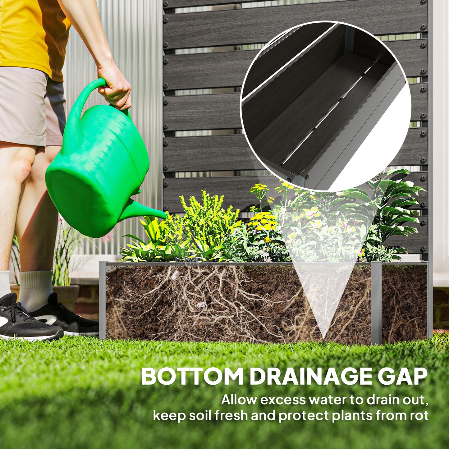  90cm Raised Planter Box with Trellis - Black