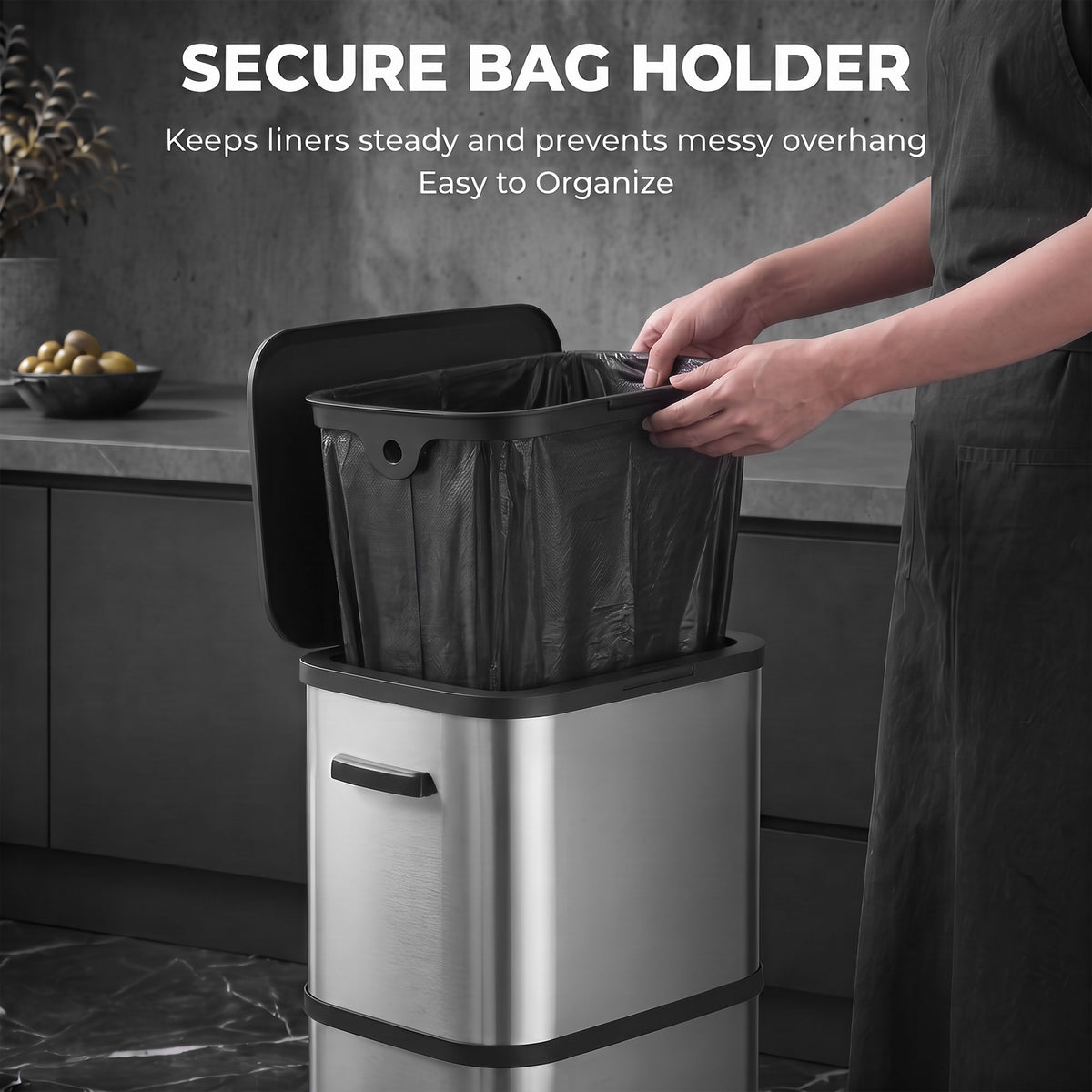 Poubelle de cuisine mince en acier inoxydable 60 L