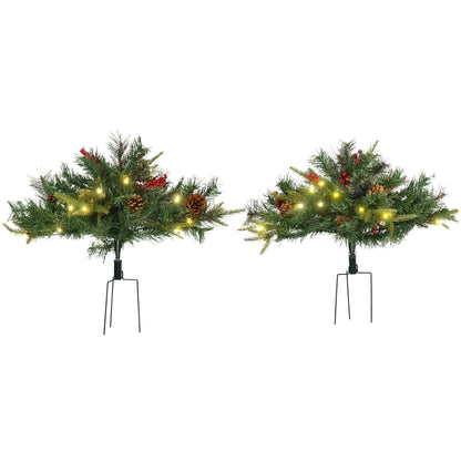 Sapins de Noël artificiels prééclairés 46 cm avec baies — Lot de 2