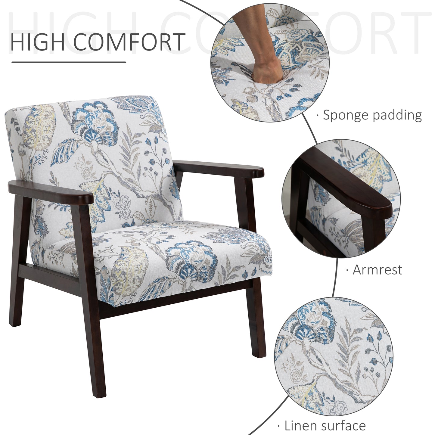 Fauteuil d'appoint moderne rétro en tissu avec accoudoirs