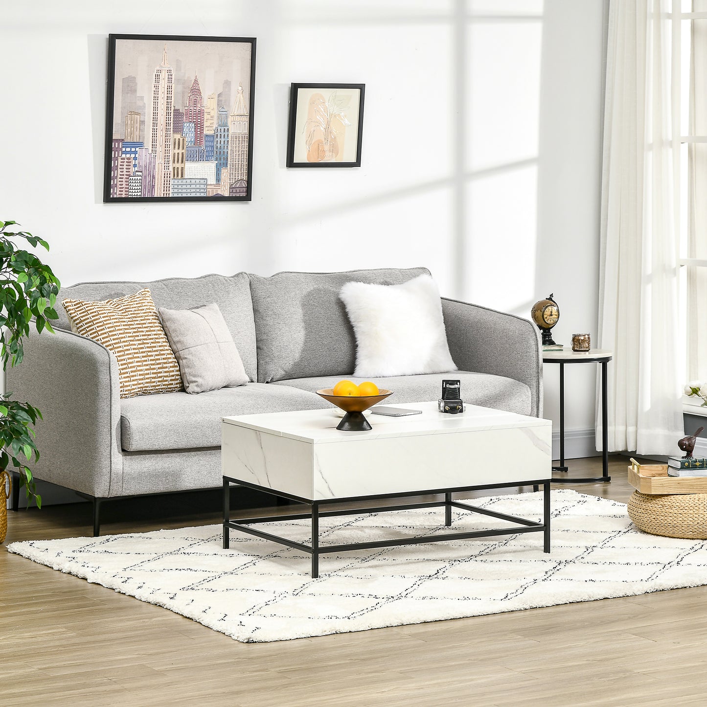 Table basse plateau relevable avec rangement caché