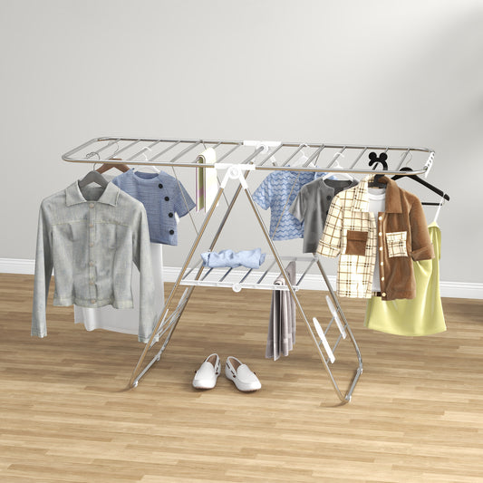 Séchoir à linge pliant en acier inoxydable à 2 paliers