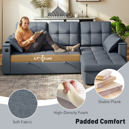 Sofa-lit sectionnel convertible en L avec rangement et ports USB