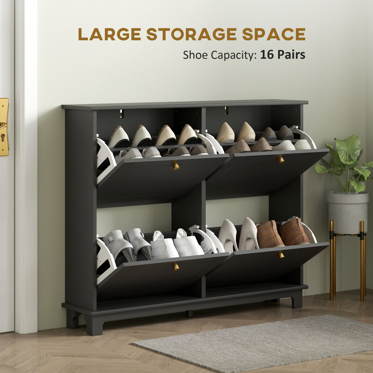 Meuble à chaussures étroit à quatre tiroirs basculants