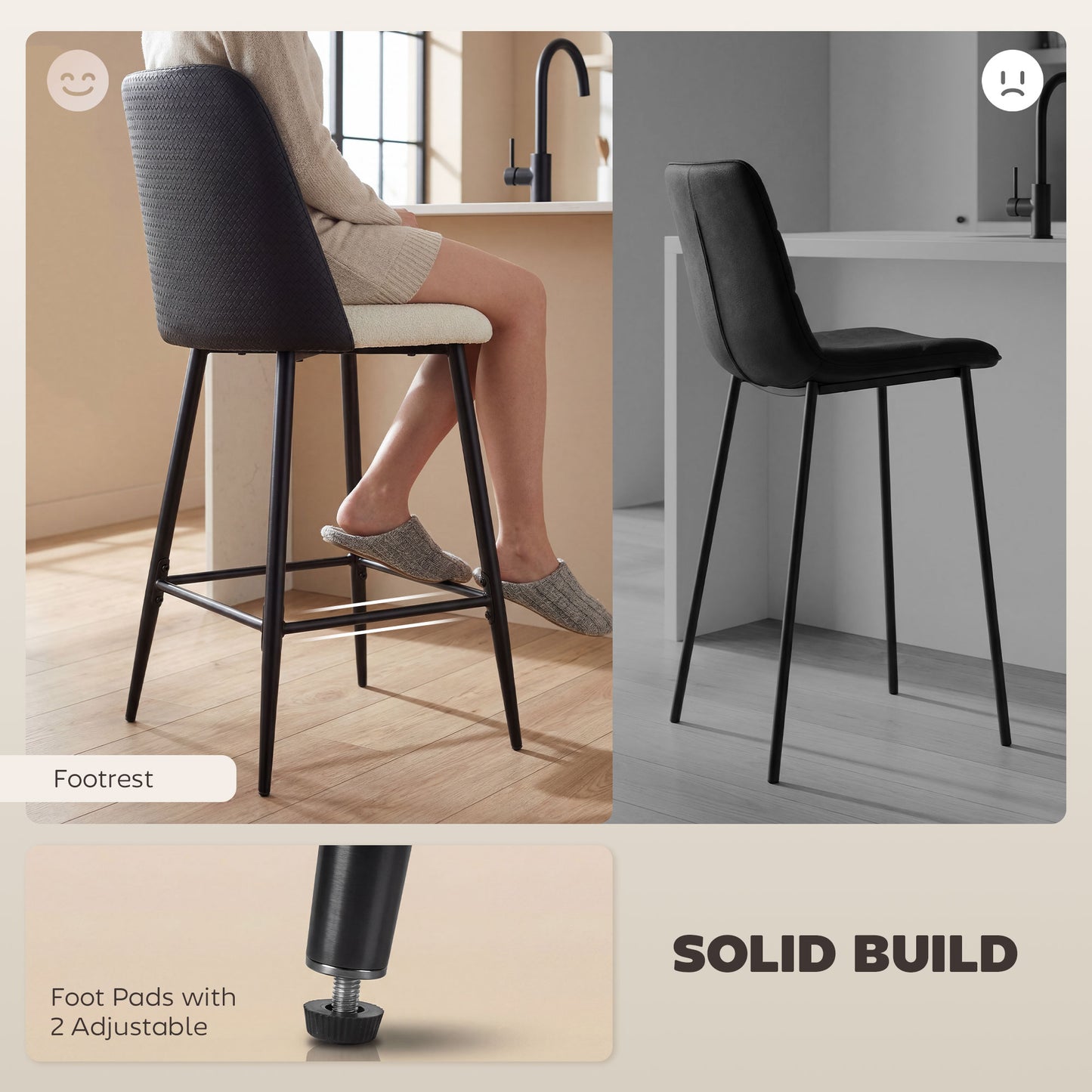 Tabourets de bar ensemble de 2 hauteur comptoir 66 cm
