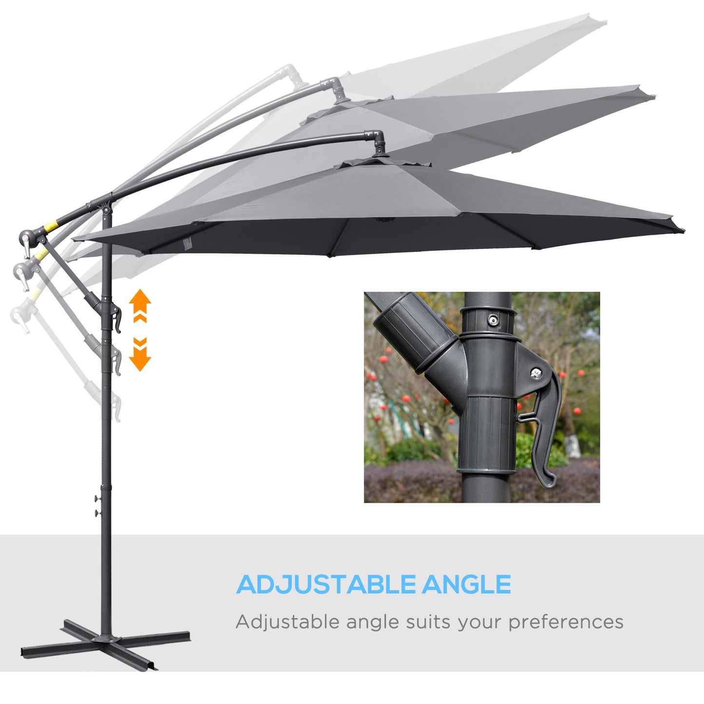 Parasol déporté avec base et manivelle 300 cm