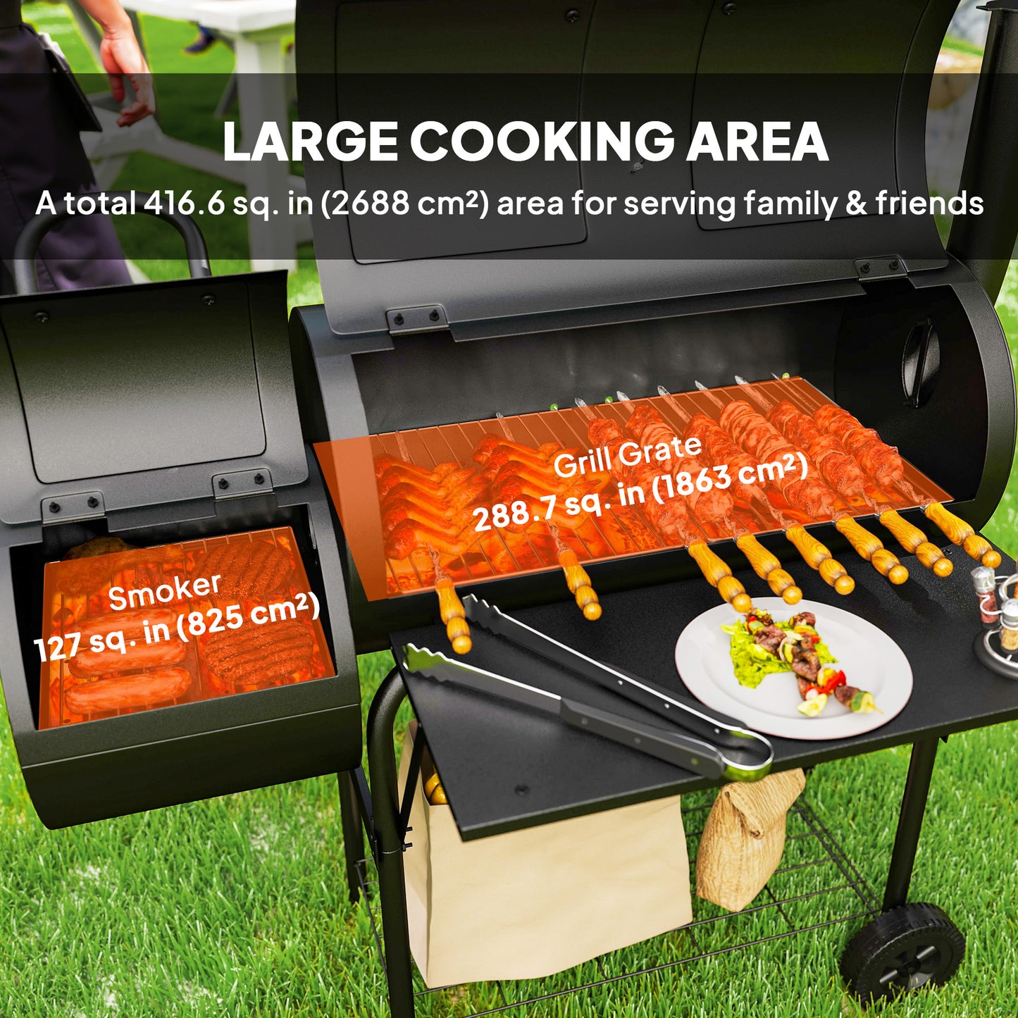 BBQ portable au charbon avec fumoir offset
