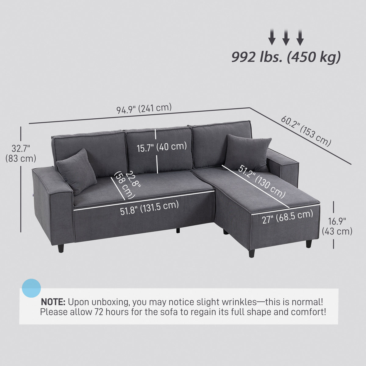 Divan d'angle en velours côtelé avec chaise réversible