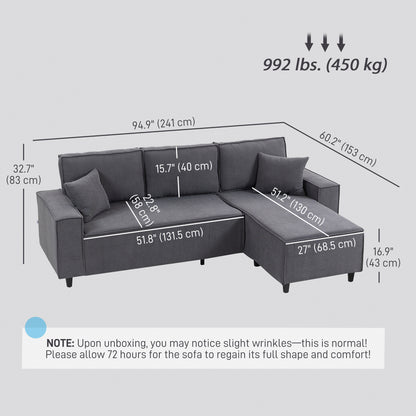 Divan d'angle en velours côtelé avec chaise réversible