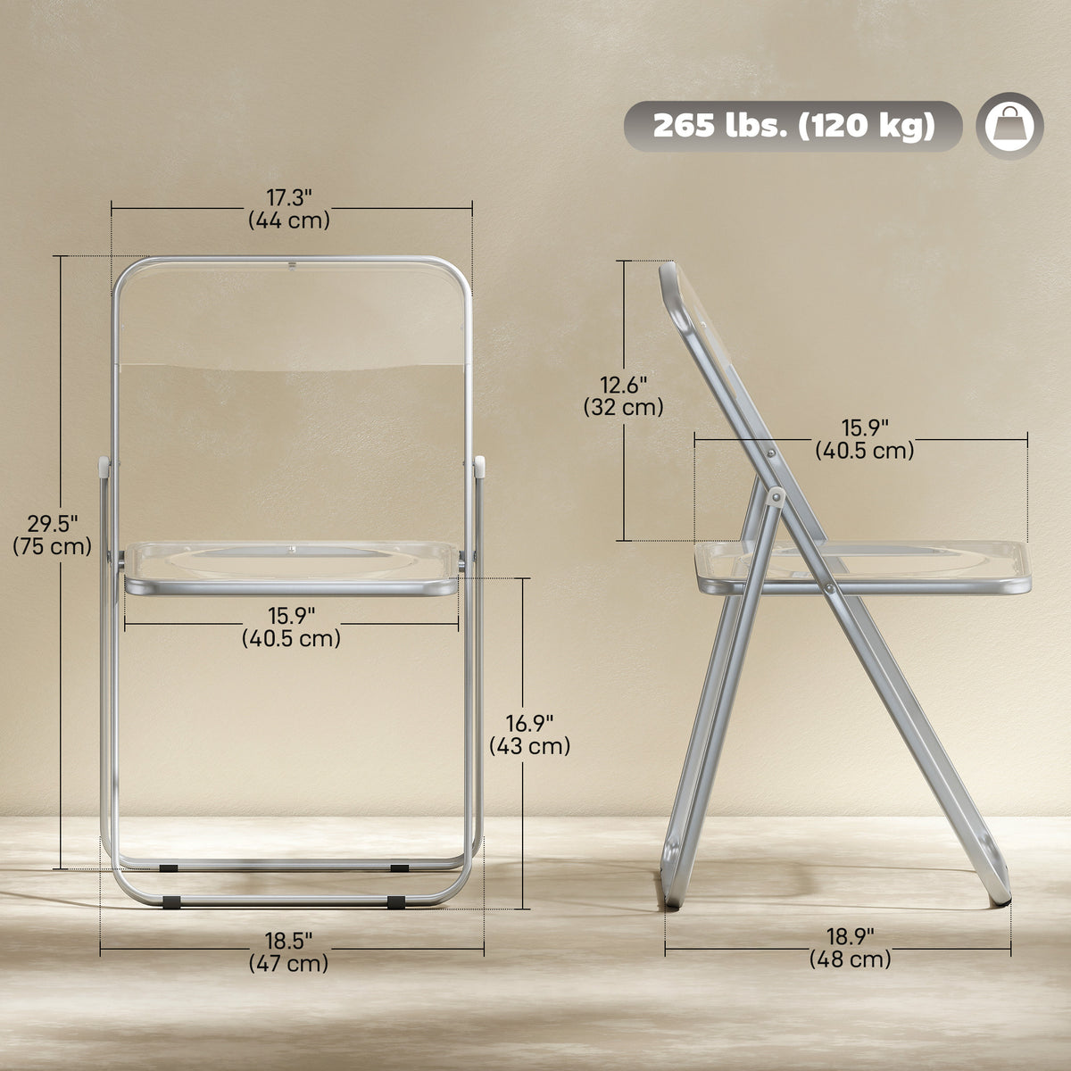 Chaises pliantes acrylique transparentes — Lot de 4