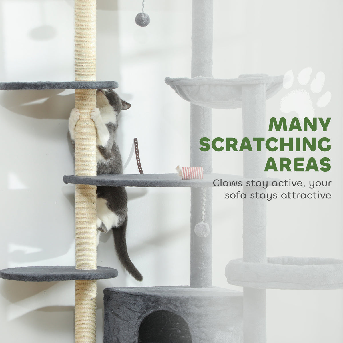 Arbre à chat géant multi-niveaux avec griffoirs et hamac