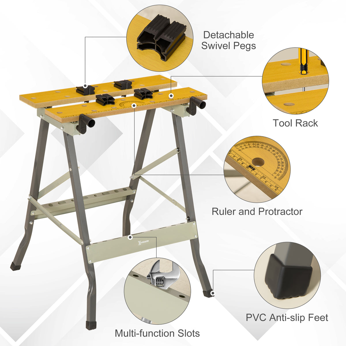 Établi pliant polyvalent 100 kg avec 4 pinces réglables