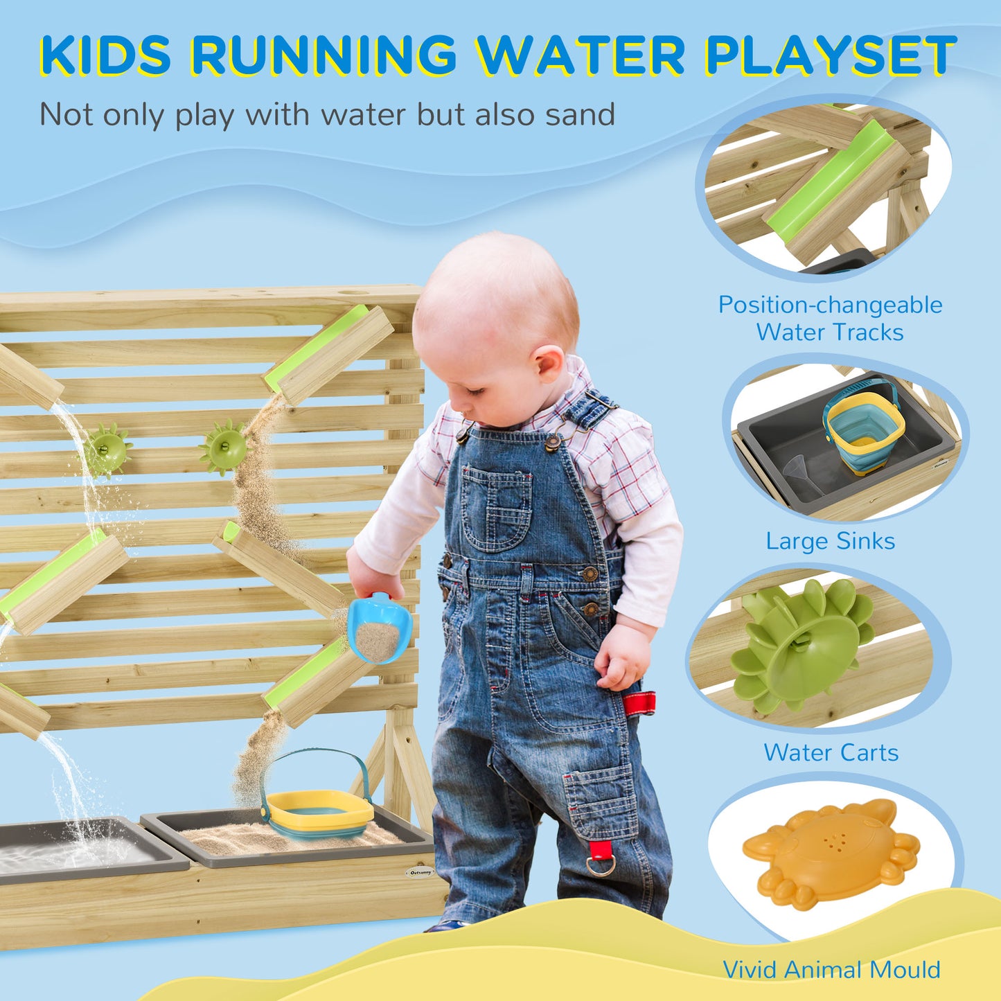 Aire de jeu sable et eau en bois 18 accessoires