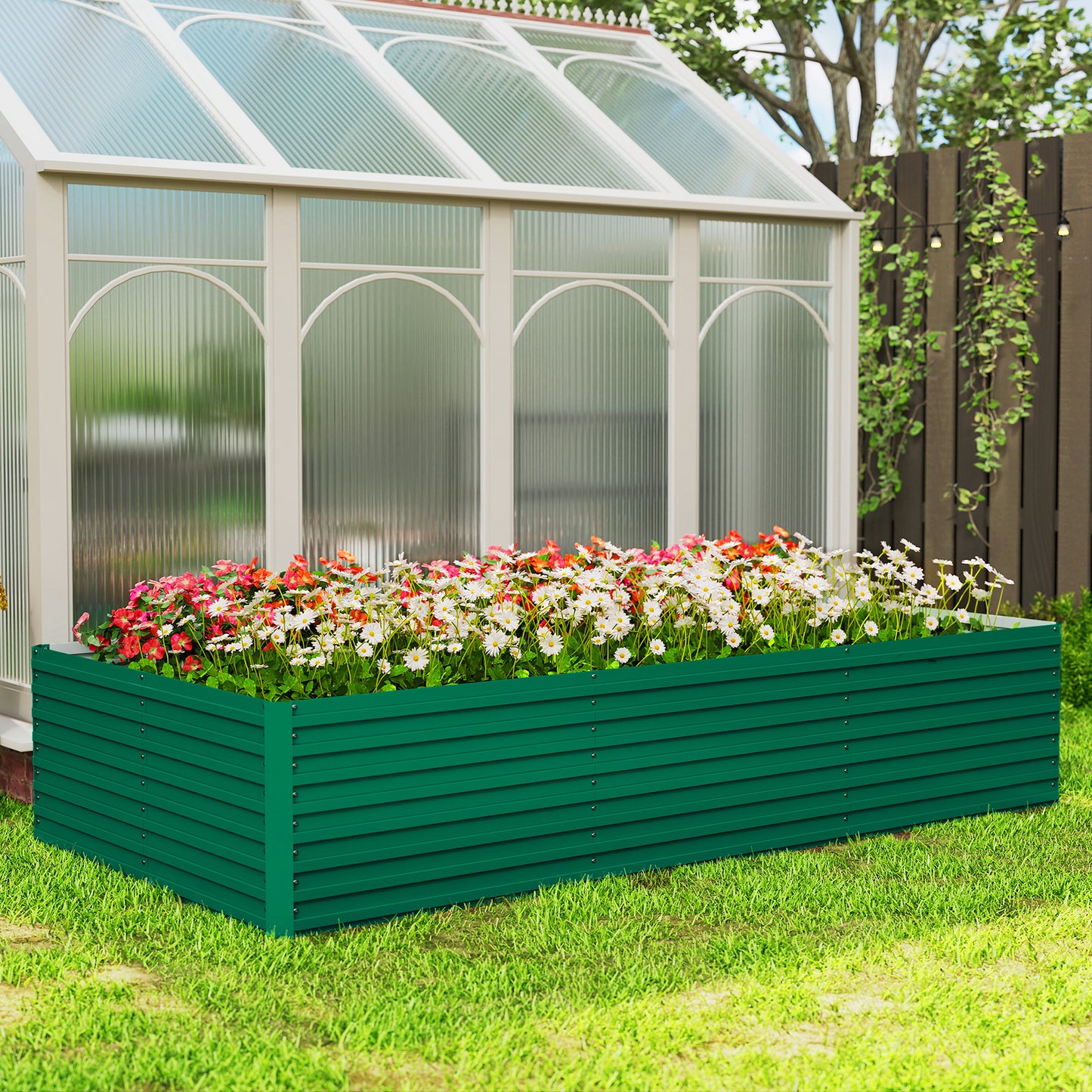 Outsunny 240x120x60cm Raised Garden Bed - Black Galvanized Planter