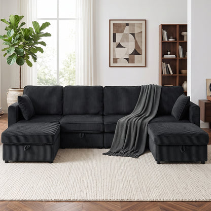 Sofa modulaire U en velours côtelé avec rangement
