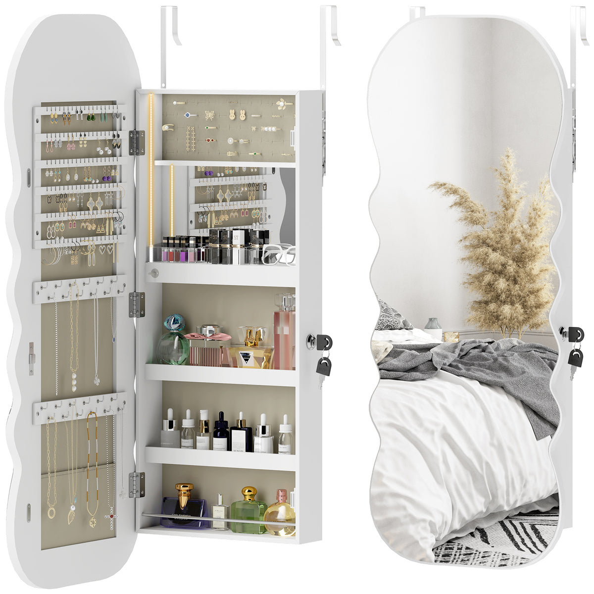 Armoire à bijoux murale avec miroir pleine longueur