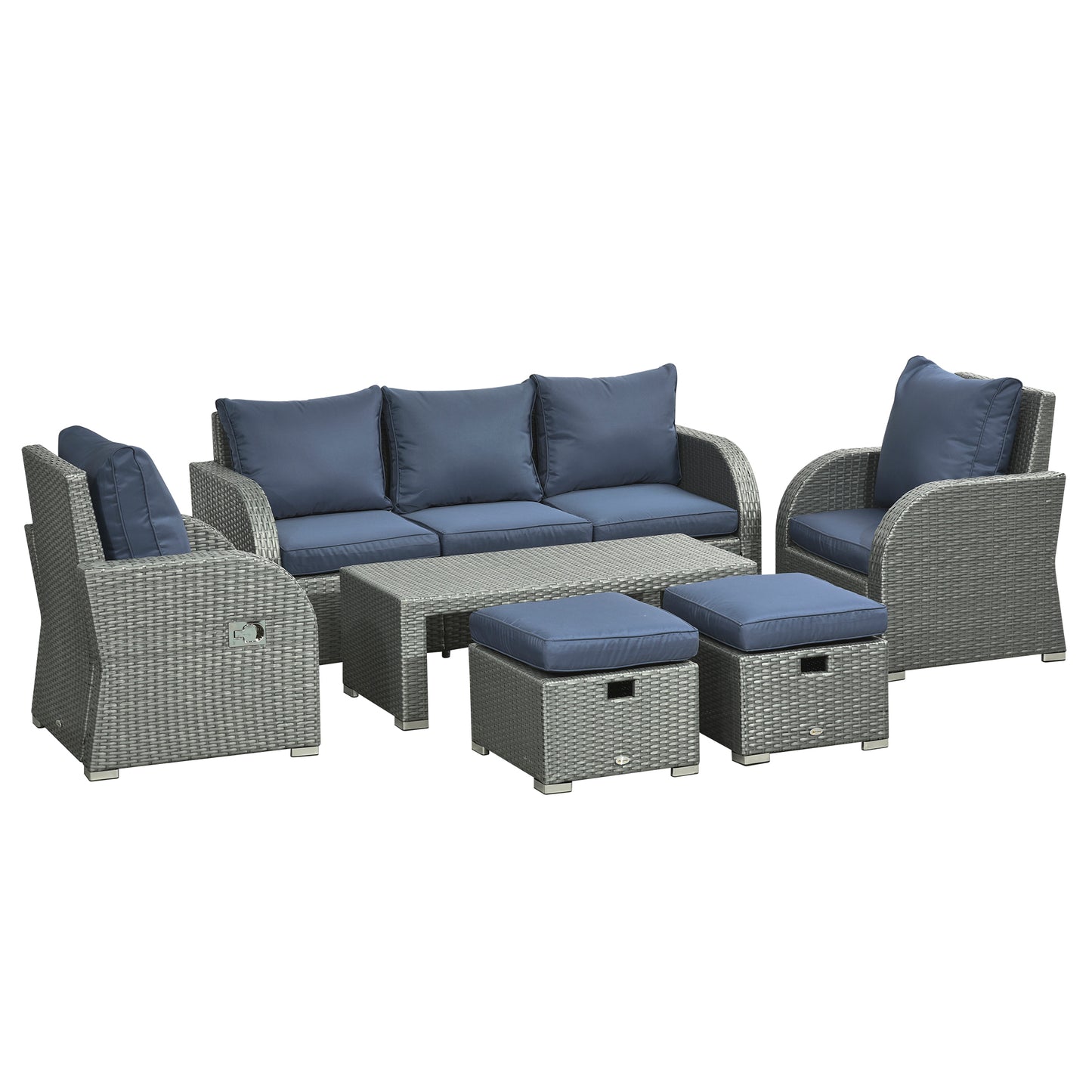 Salon de patio 6 pièces rotin avec fauteuils inclinables