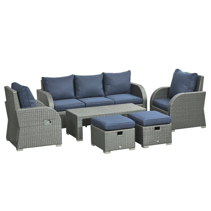 Salon de patio 6 pièces rotin avec fauteuils inclinables