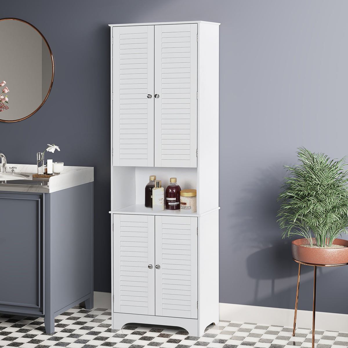 Meuble de rangement haut étroit pour salle de bains
