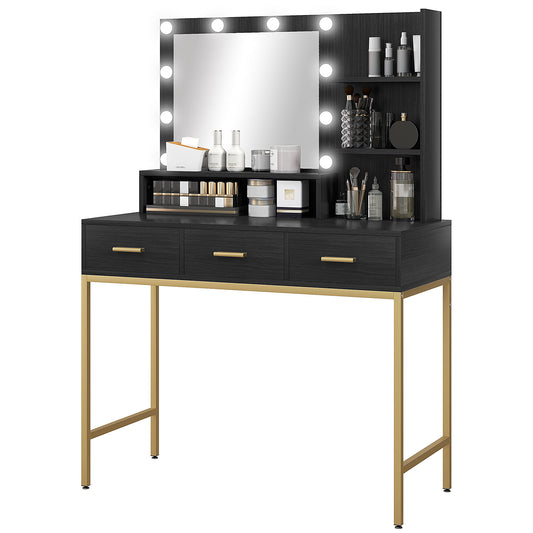 Table de Maquillage Éclairée Aosom avec Miroir LED et 3 Tiroirs