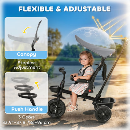 Tricycle évolutif 5-en-1 avec poignée parentale