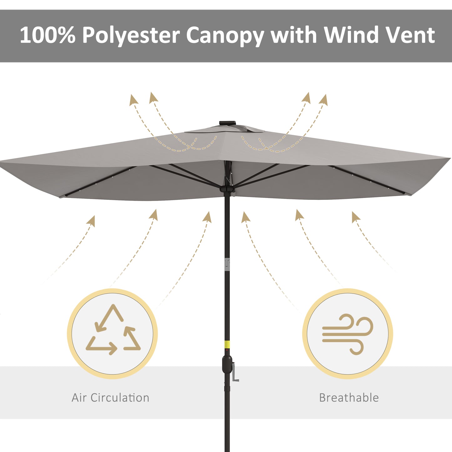 Parasol de patio rectangulaire avec éclairage DEL solaire 195x295cm