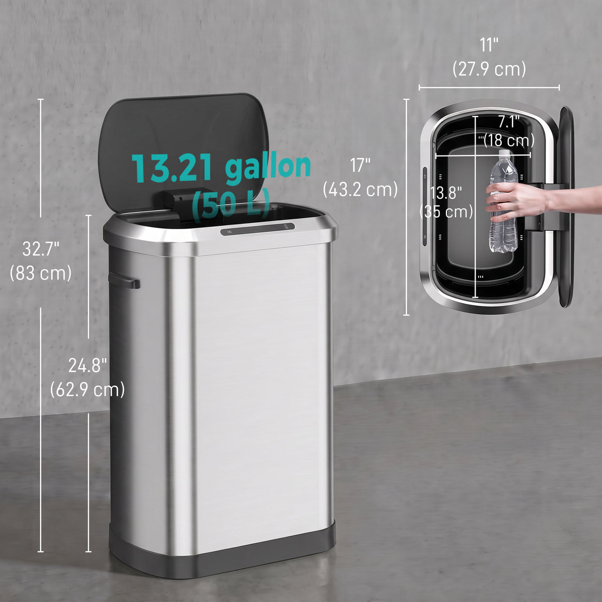 Poubelle automatique sans contact 50 L en acier inoxydable