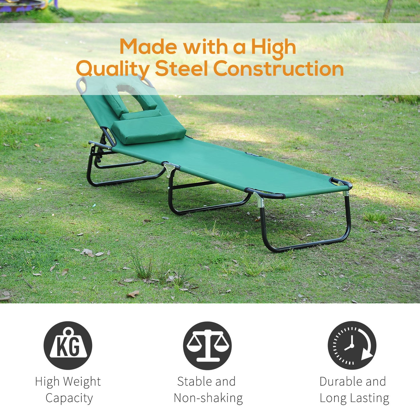 Chaise longue pliable avec trou visage 3 positions