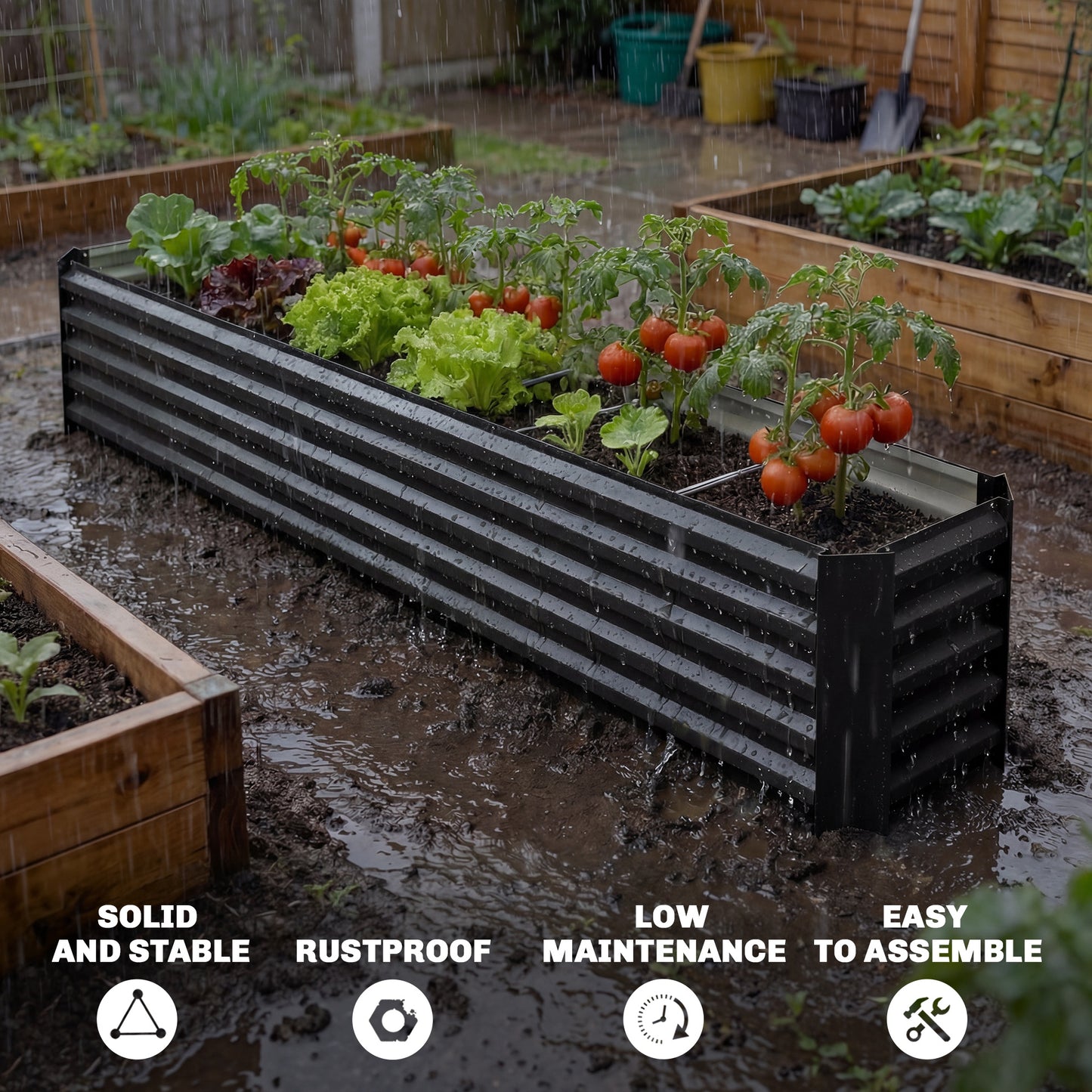 Outsunny Galvanized Raised Garden Bed 240x40x45cm Outdoor Garden