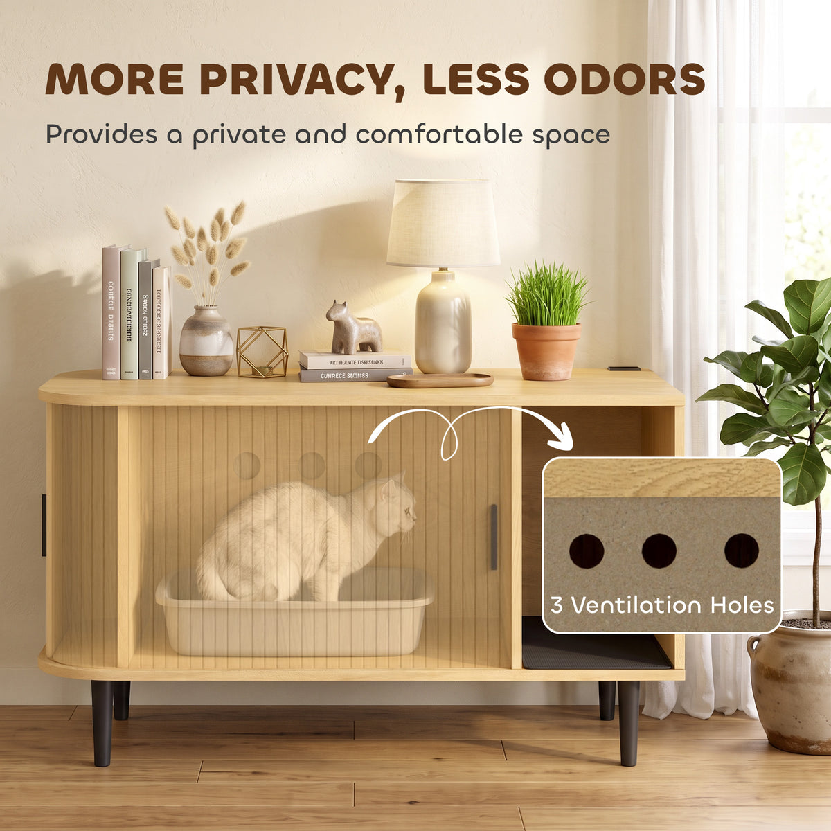 Meuble pour litière de chat coulissant moderne