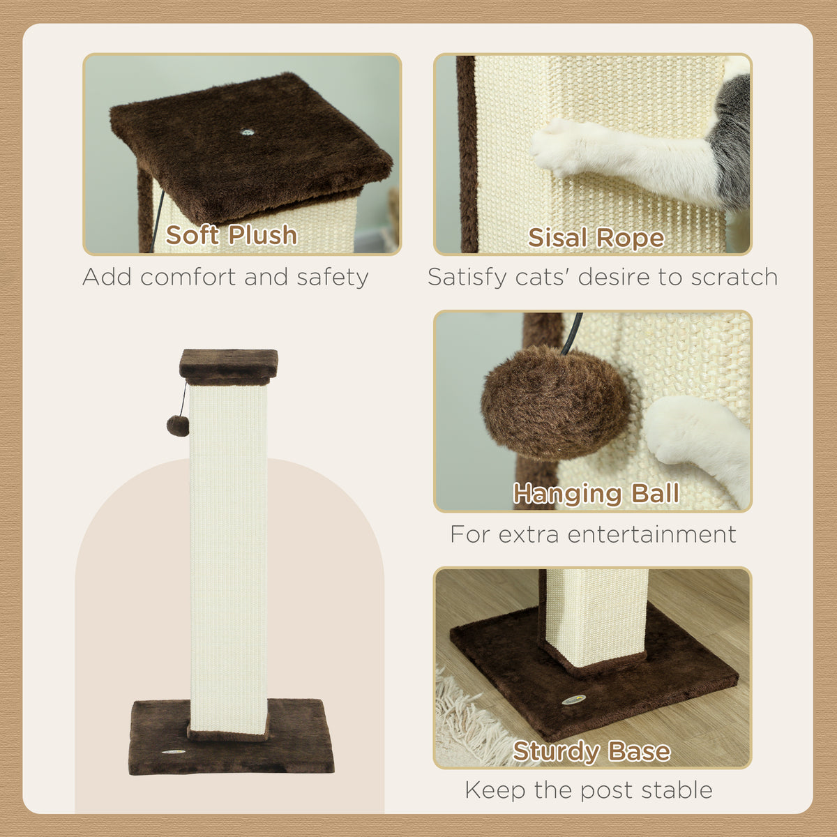 Grand griffoir pour chat en sisal avec balle suspendue