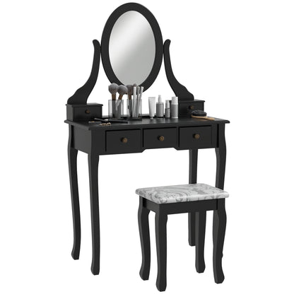 Coiffeuse avec tabouret miroir rotatif 360° 5 tiroirs