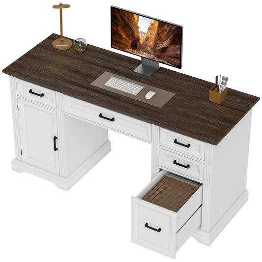 Bureau exécutif farmhouse avec tiroirs à fermeture douce