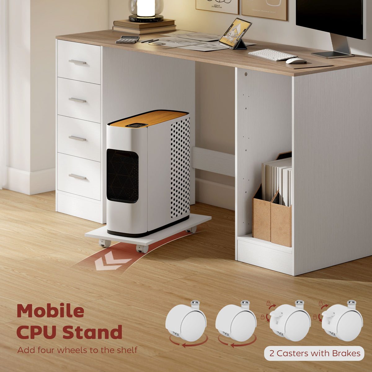 Bureau informatique avec 4 tiroirs et tablette mobile
