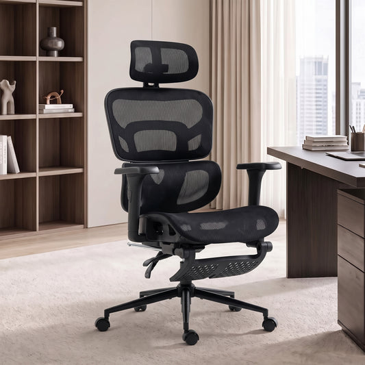 Chaise de bureau ergonomique en maille avec repose-pieds
