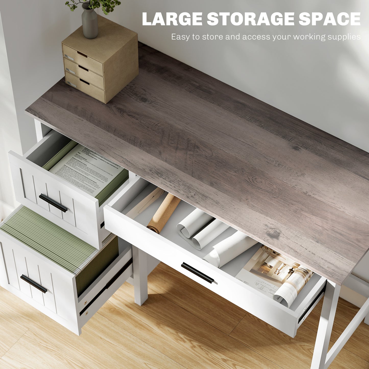 Bureau de travail farmhouse avec 3 tiroirs